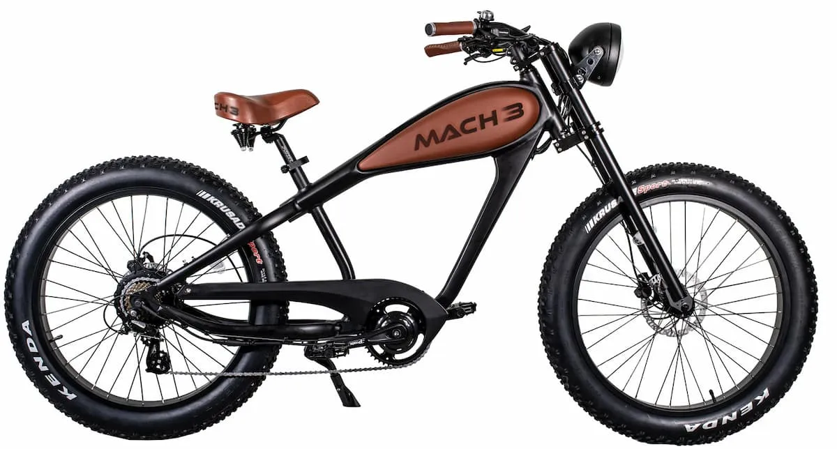 Fat Bike Électrique Chopper 25km/h Vintage Mach Abel Noir 250W